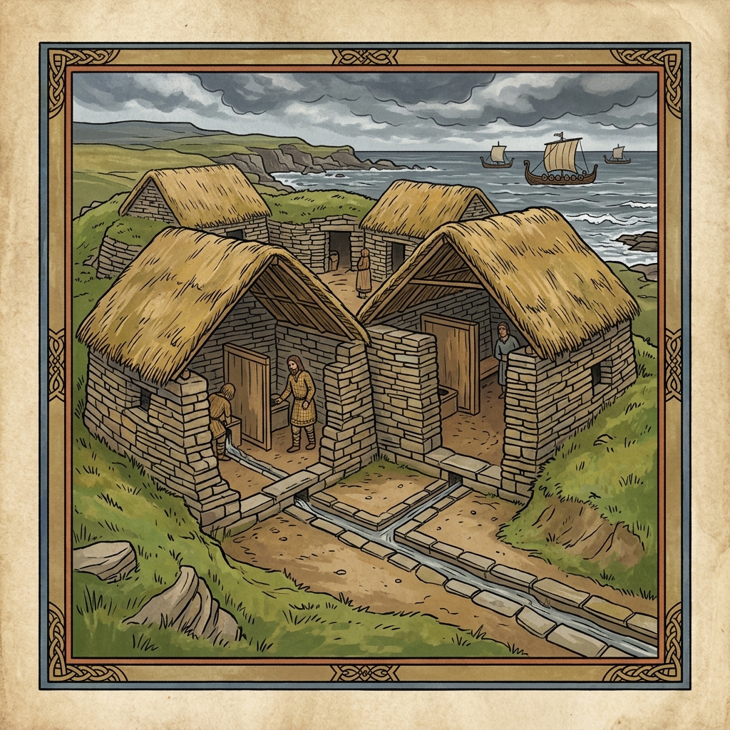 Frühe Latrine in Skara Brae – wikingerzeitliche Darstellung von Hygiene und Abwassersystem