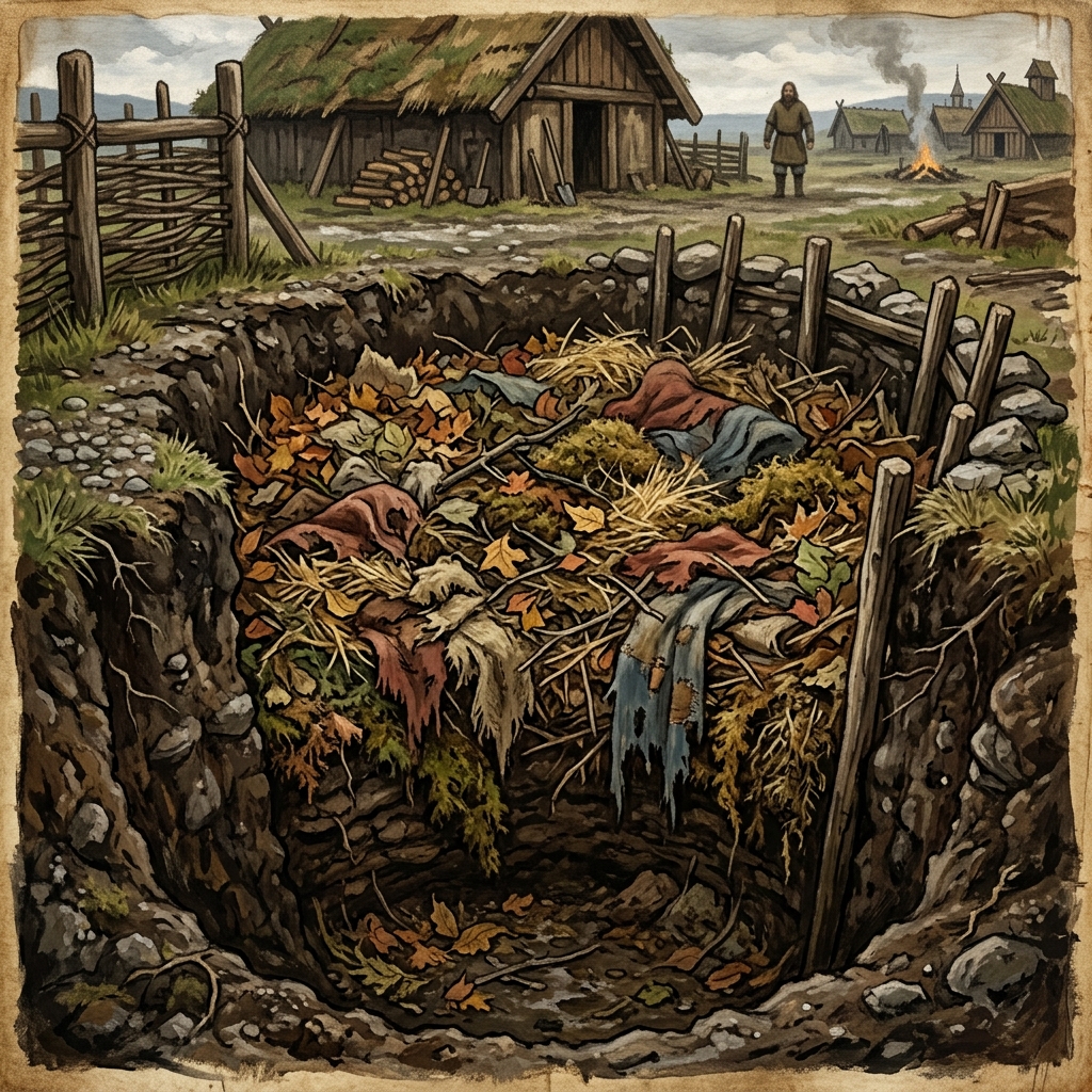 Wikinger Hygiene: Tiefe Grube mit Stroh, Moos und Stofflappen als mittelalterliche Latrine
