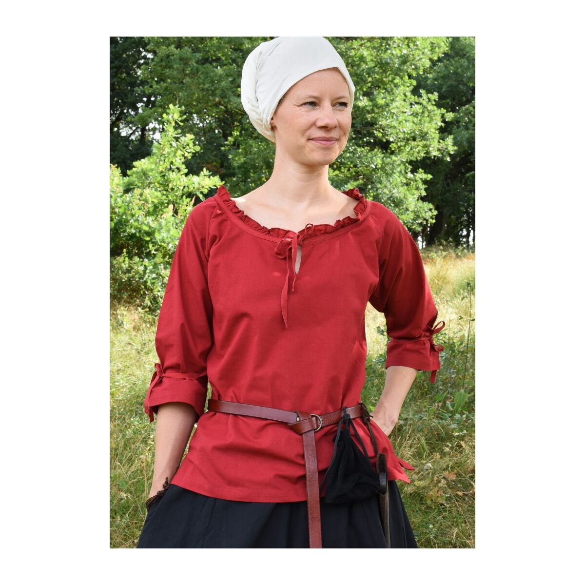 Markt-Mittelalter Bluse Birga 3/4 Arm Rot Größe XL