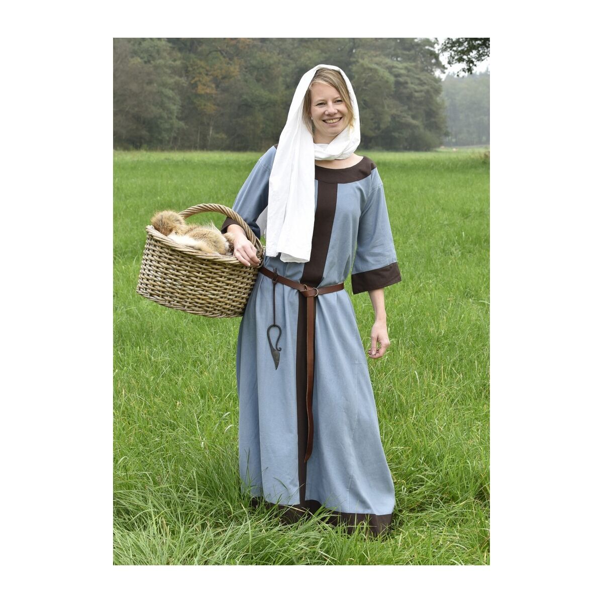 Germanisches Kleid Gudrun Blaugrau/Braun Größe M