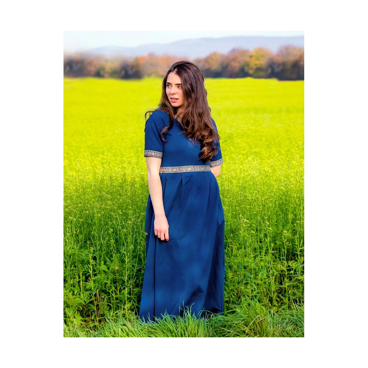 Kurzarmkleid mit Bordüre Blau "Ennlin" L