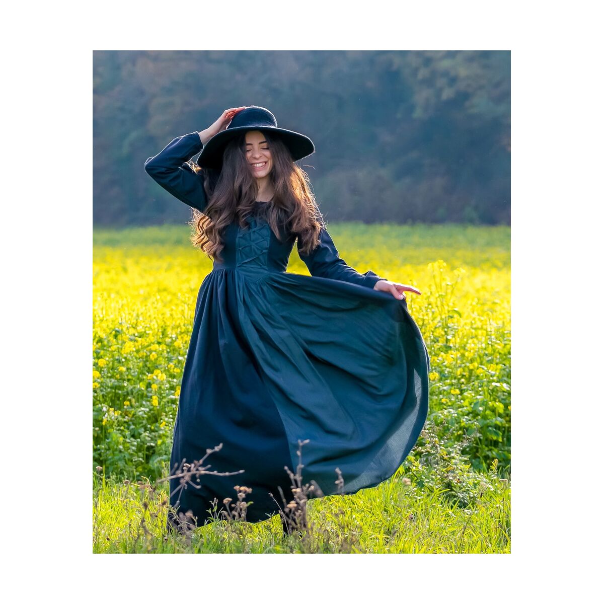Mittelalter oder Hexenkleid "Medusa" in Schwarz/Blau XS