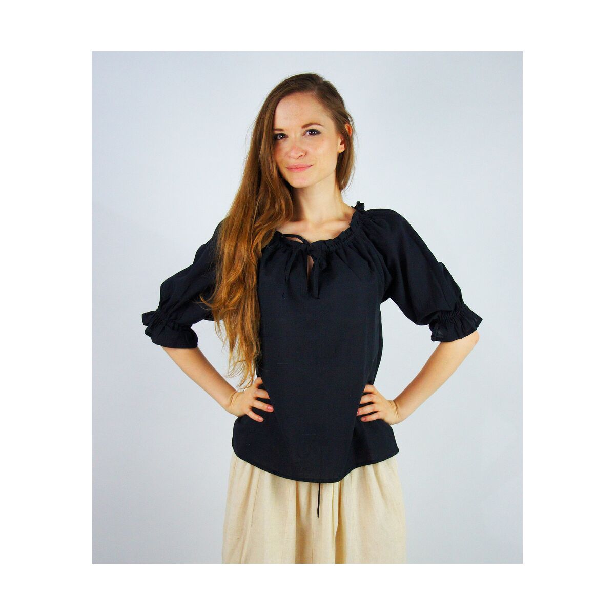 Mittelalter und Larp Bluse, Schulterfrei in Schwarz XL
