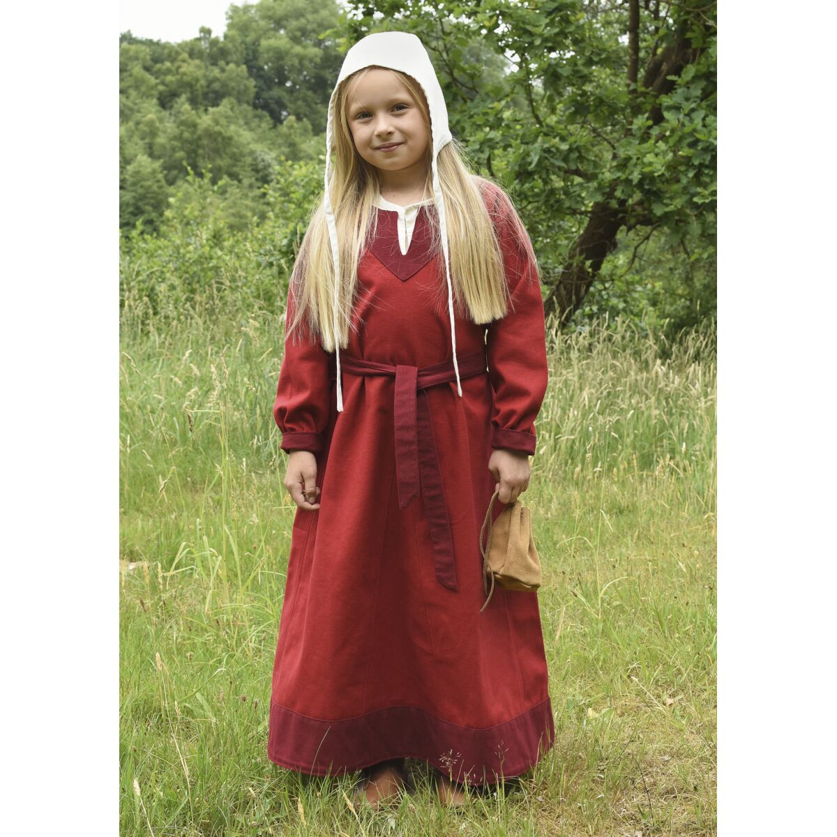 Kinder-Wikingerkleid Solveig, langarm, rot/weinrot, Gr. 110