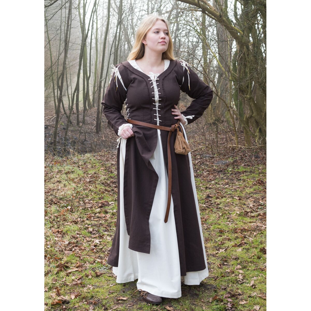 Mittelalterliches Überkleid Marit mit Schnürungen, braun, Gr. S