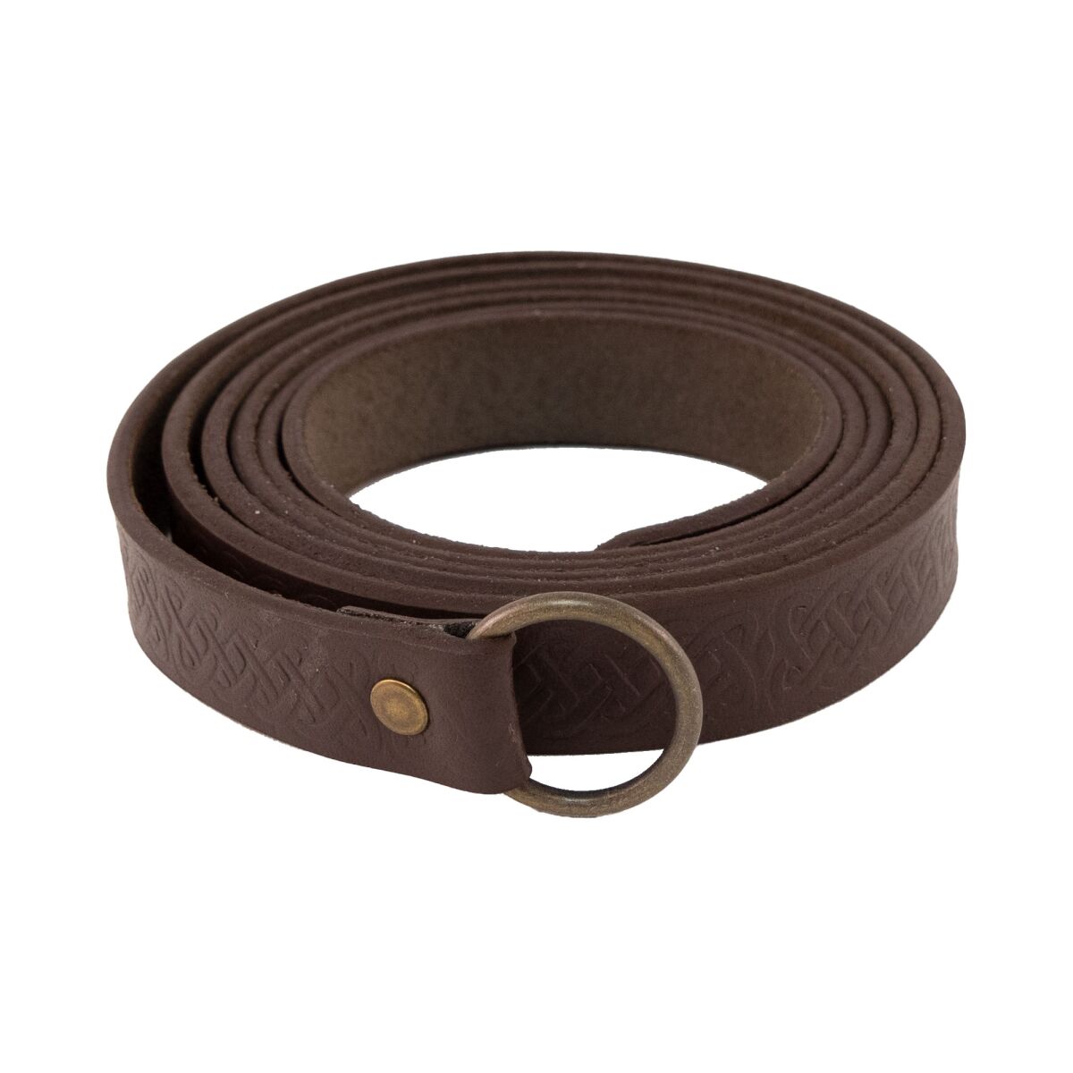 Langgürtel mit keltischem Knotenmuster aus Leder mit Ring 190 cm Braun