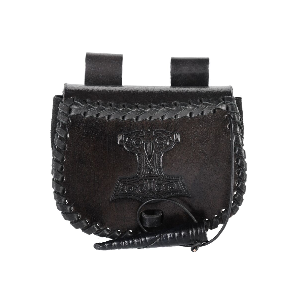 Kleine Gürteltasche schwarz, aus Leder mit Thorshammer-Prägung