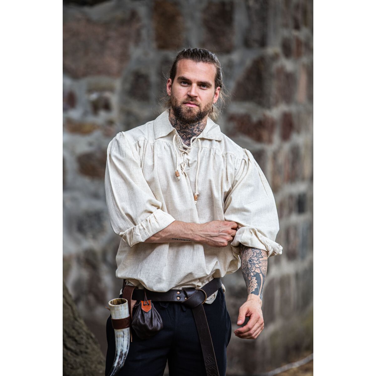 Piraten-Schnürhemd "Artur" mit Kragen Natur S