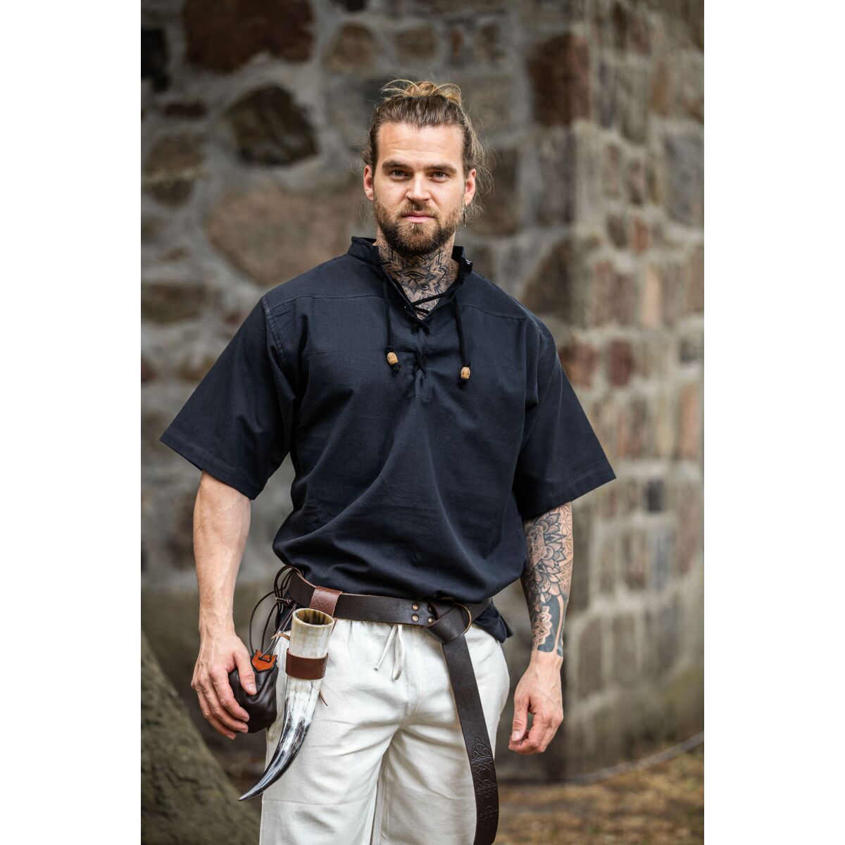 Mittelalter-Kurzarmhemd Schwarz "Eric" XXL