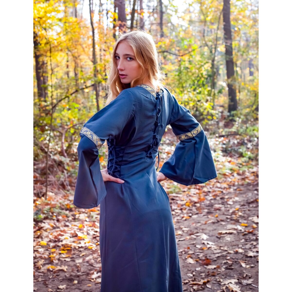 Mittelalterkleid mit Bordüre "Sophie" Blau XXXL