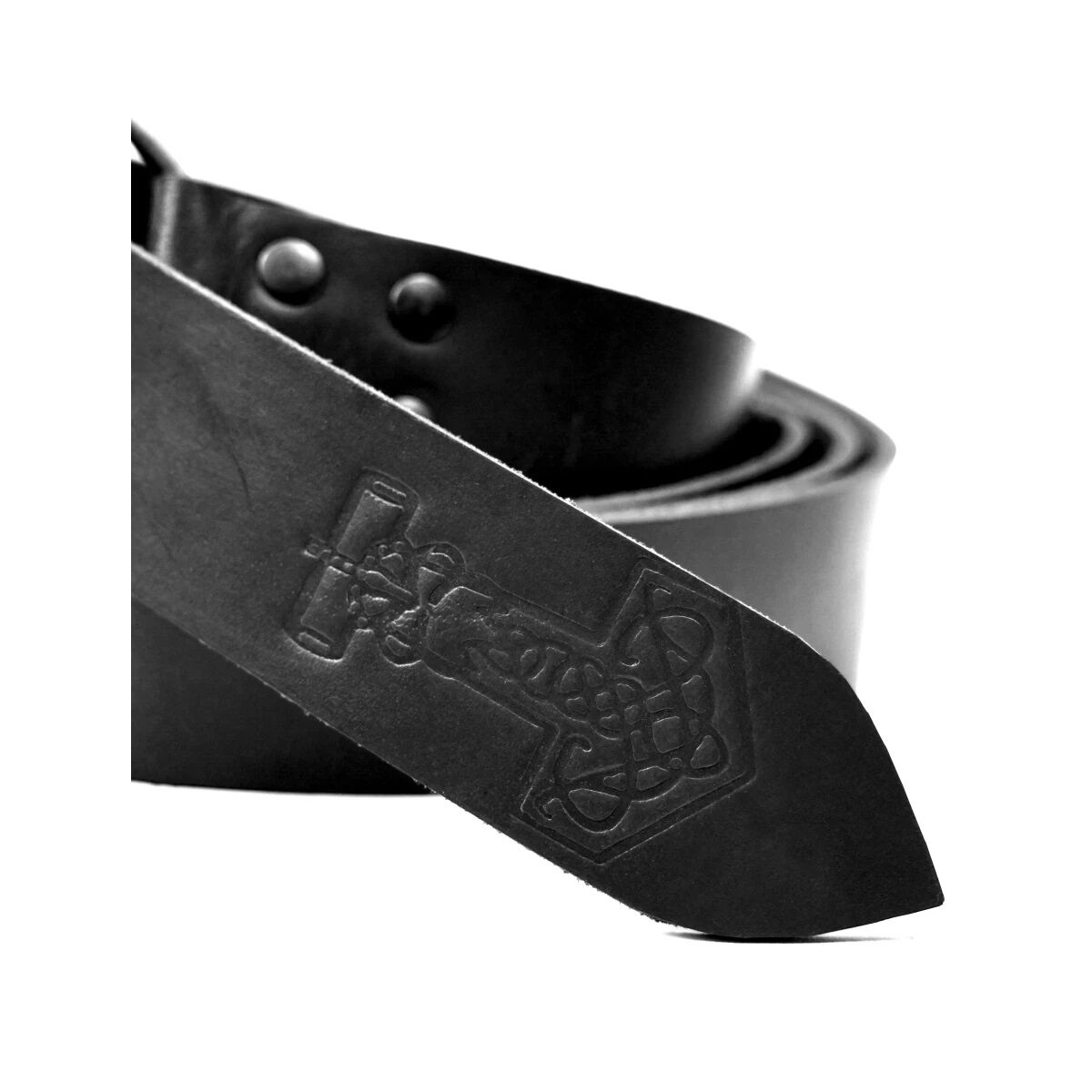 Ringgürtel mit Thorshammer-Prägung Schwarz 190 cm