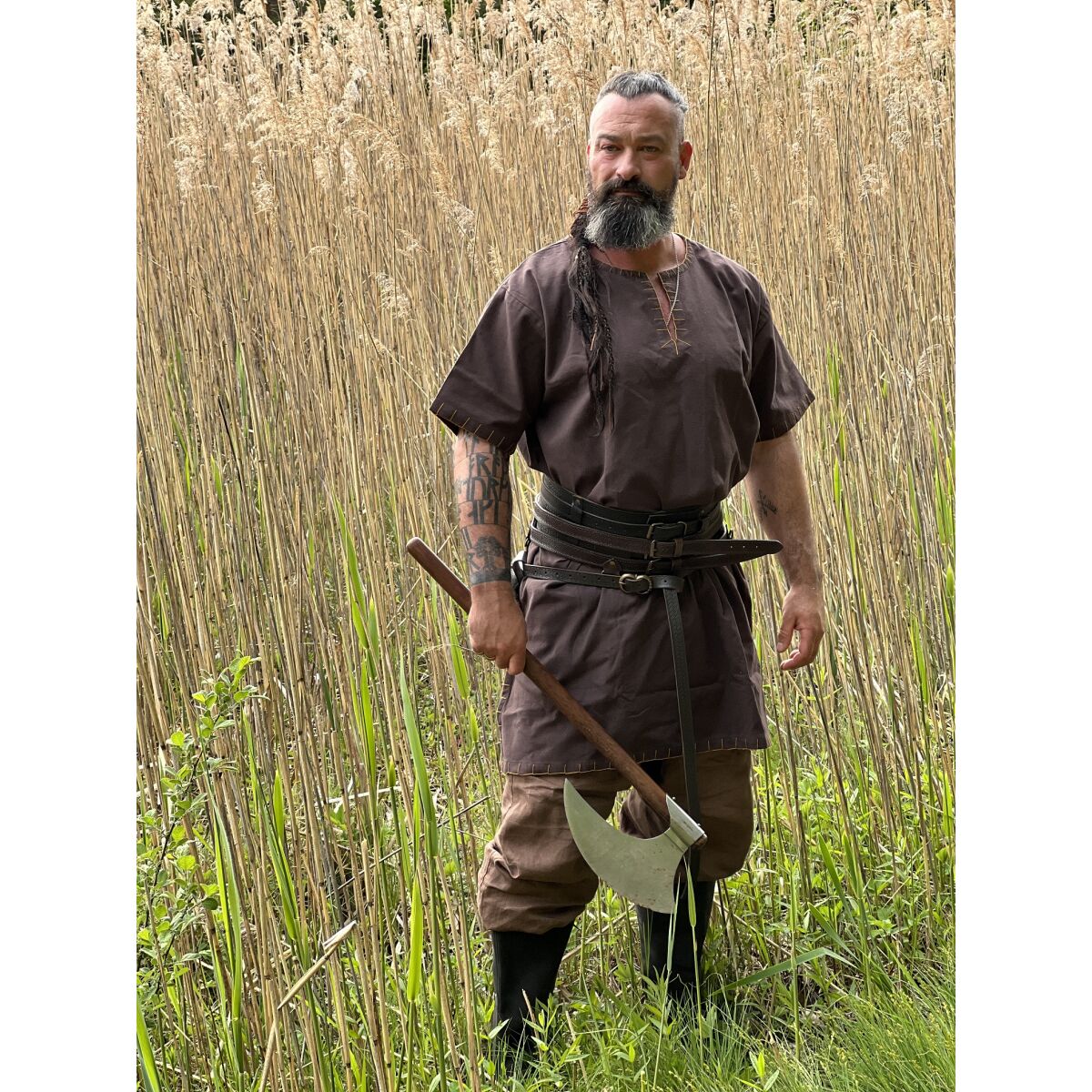 Wikinger Tunika kurzarm Dunkelbraun "Theobald" S