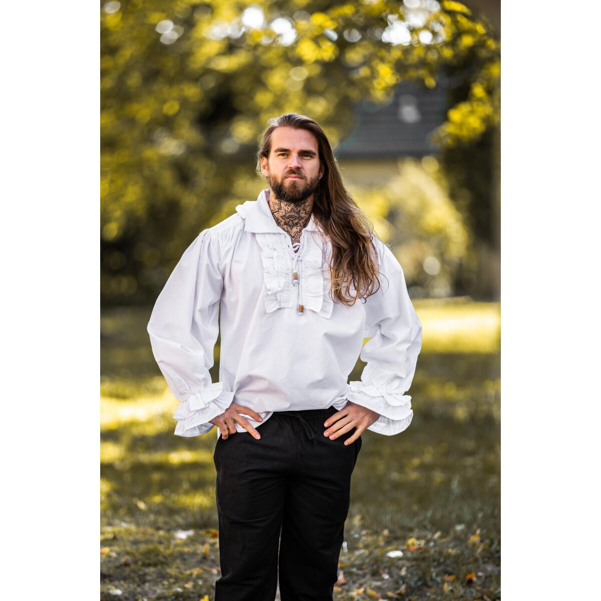Rüschenhemd Weiß "Dracula" XXXL