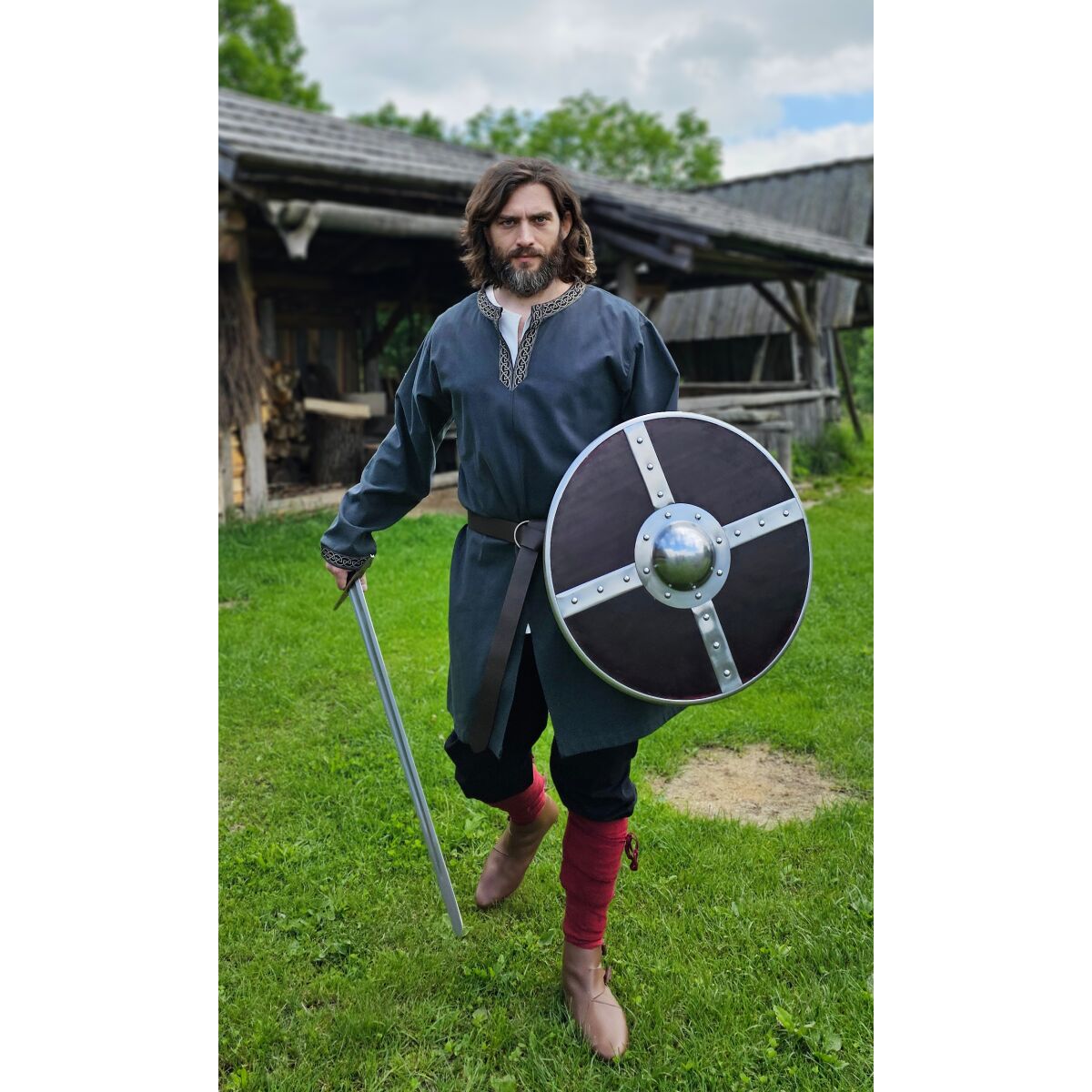 Klassische Wikinger Tunika blau mit Knotenmuster "Hakon", langarm XL
