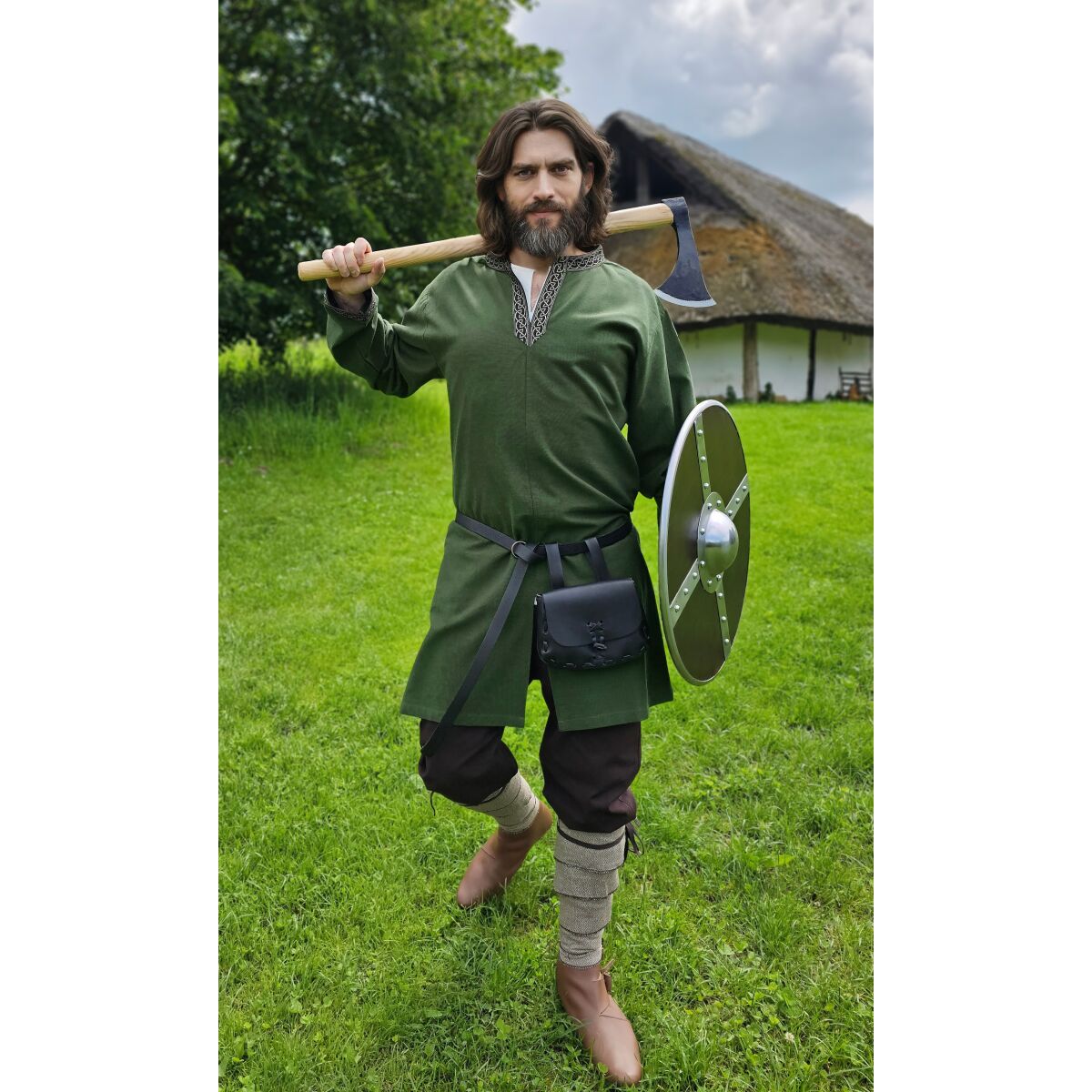 Klassische Wikinger Tunika grün mit Knotenmuster "Hakon", langarm XXXL