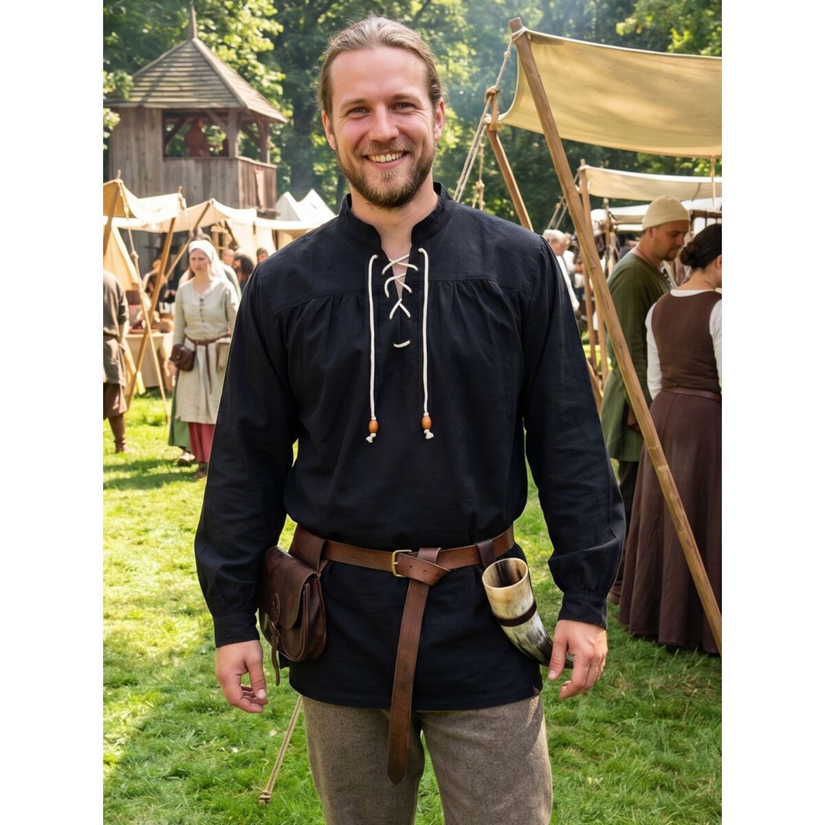 Klassisches Mittelalter Hemd oder Schnürhemd schwarz "Anno" XXXL