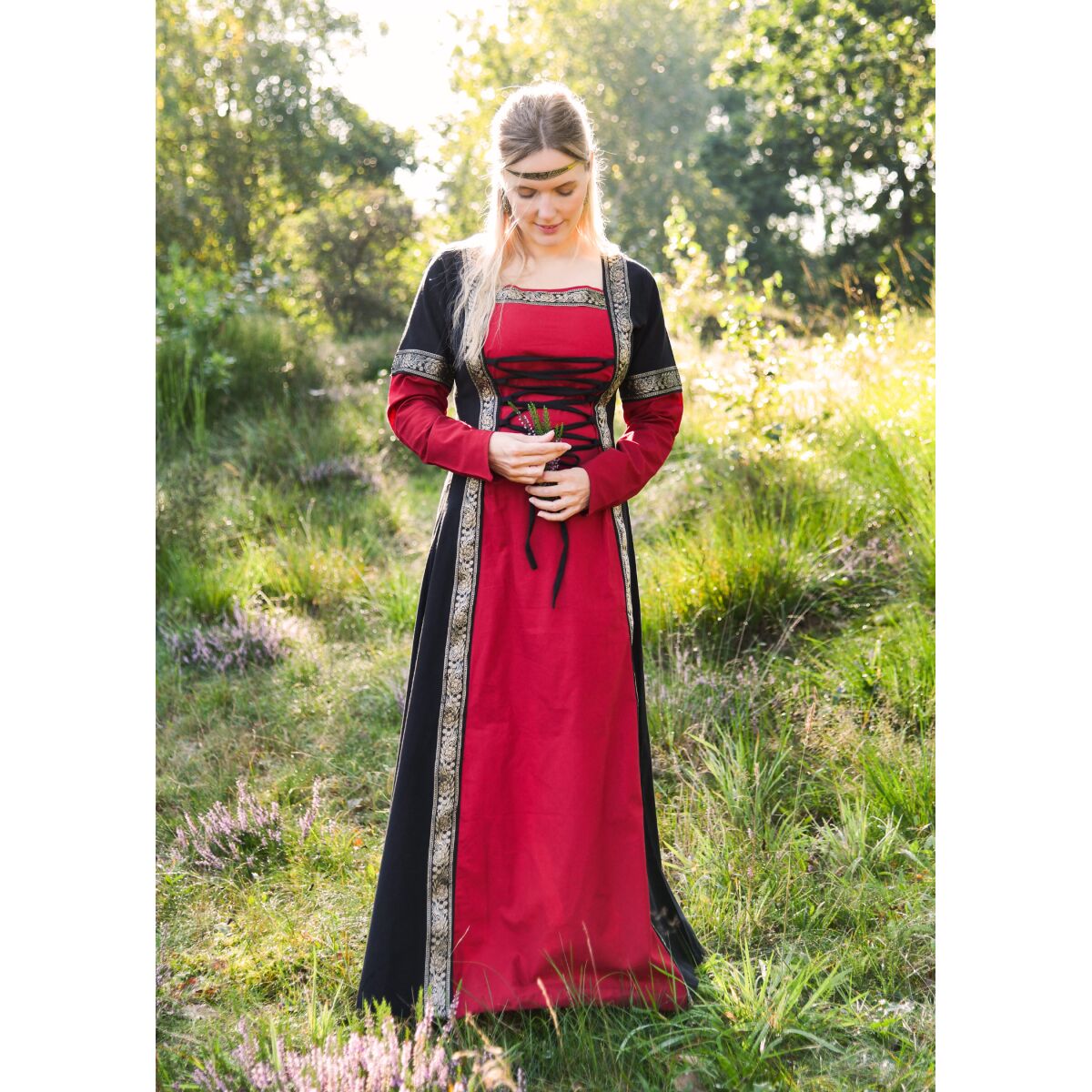 Fantasy-Mittelalterkleid rot-schwarz "Eleanor" XL