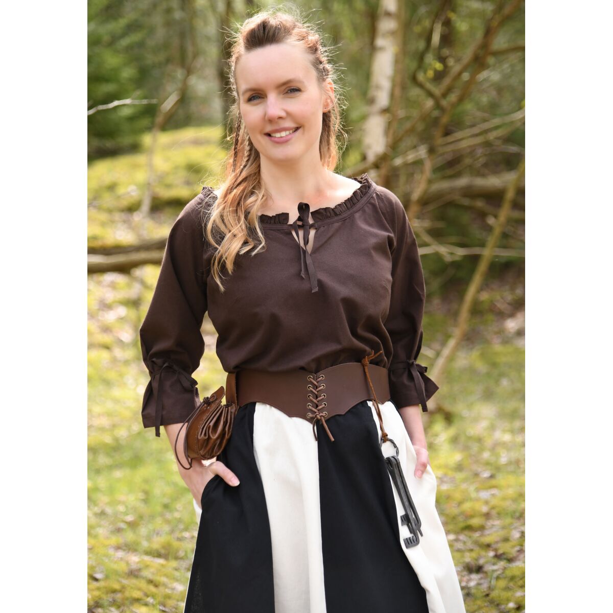 Mittelalter Bluse mit 3/4 Arm braun "Birga" L