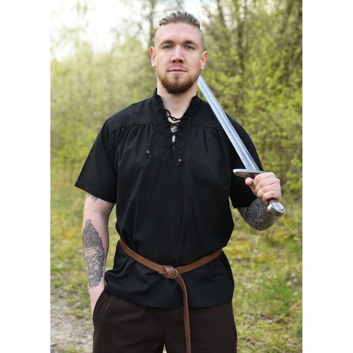 Mittelalter-Hemd, kurzarm, schwarz XXL