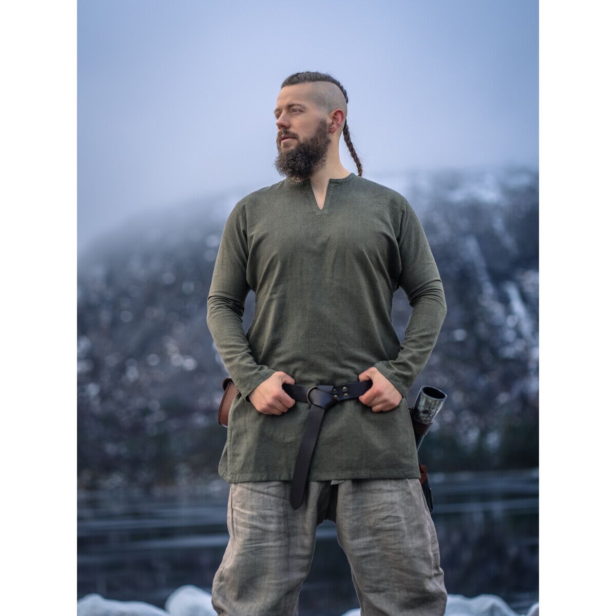 Wikinger Leinentunika Olivgrün "Ragnar" L