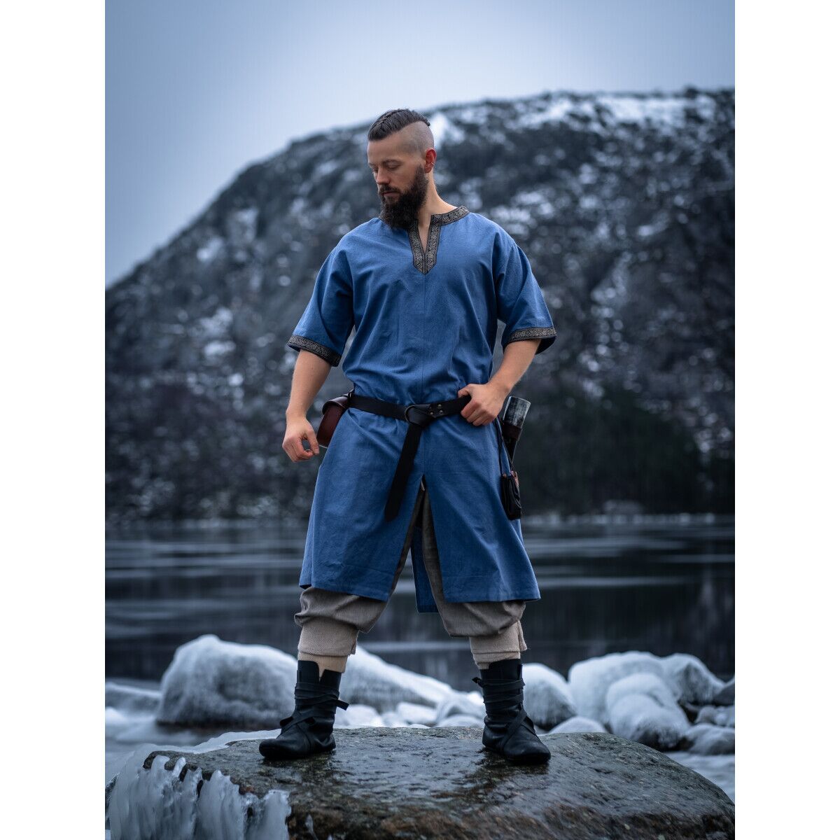 Kurzarmtunika mit Bordüre Taubenblau "Richard" XXL