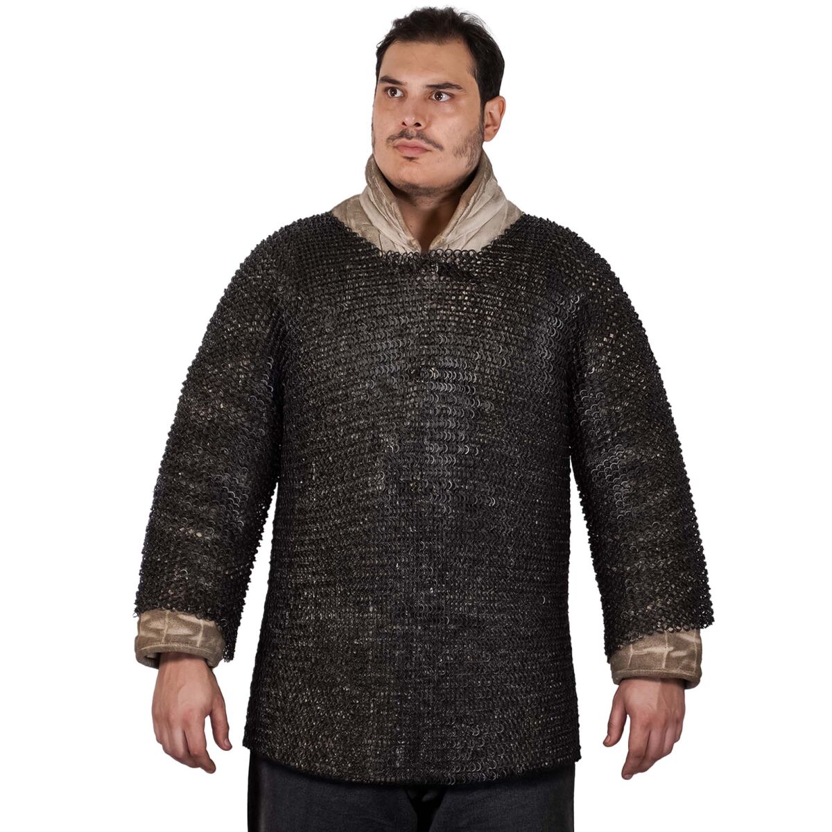 Halbarm Kettenhemd Haubergeon 4-in-1 Rundkopf vernietete Rundringe - XL