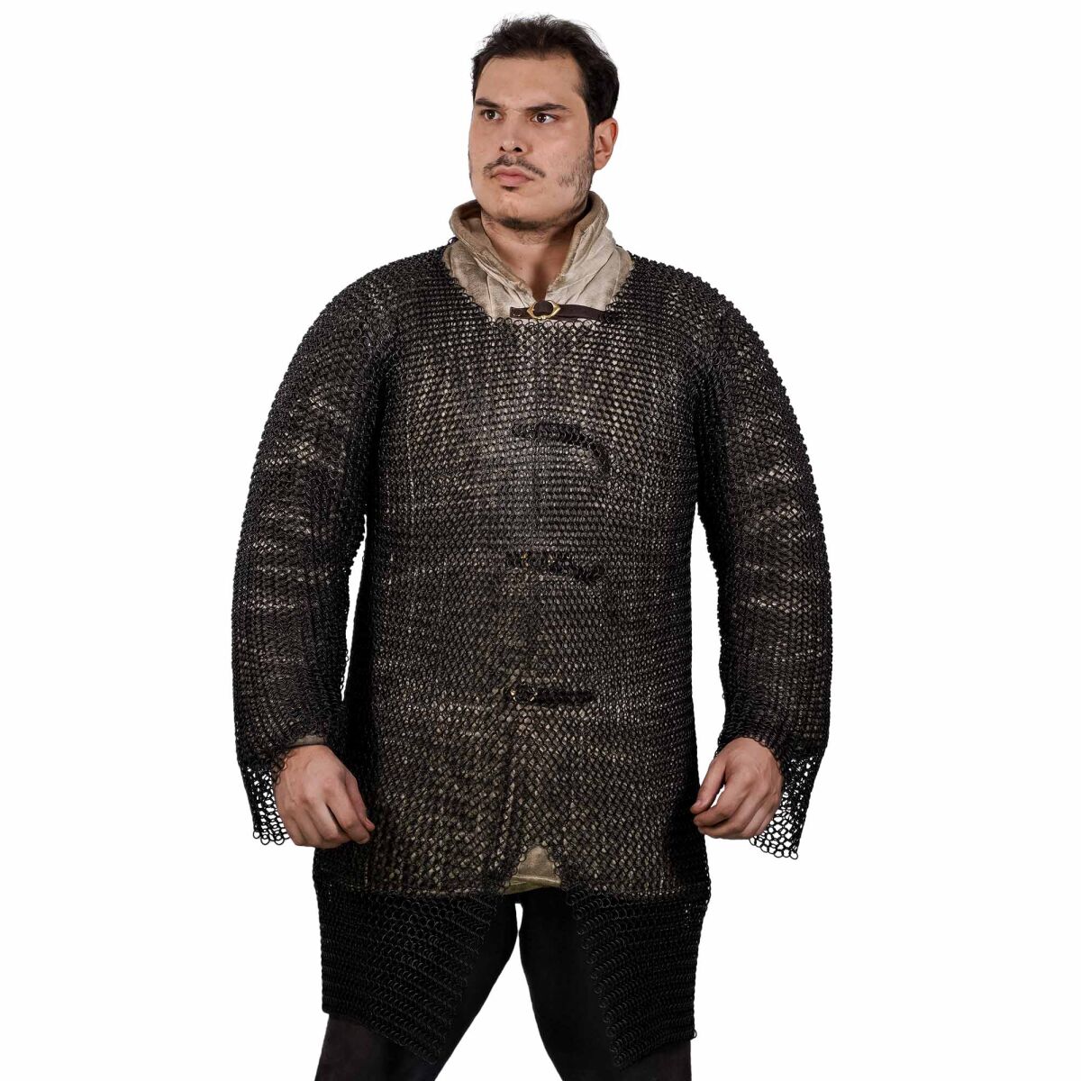 Rundring Kettenhemd Hauberk, unvernietet, ID 10 mm - geschwärzt XL