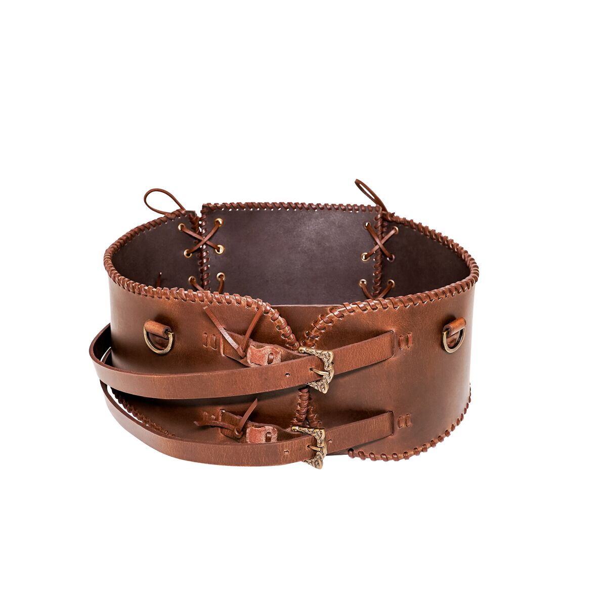 Breitgürtel "Krieger" aus Leder mit Messingschnallen - Braun, L/XL