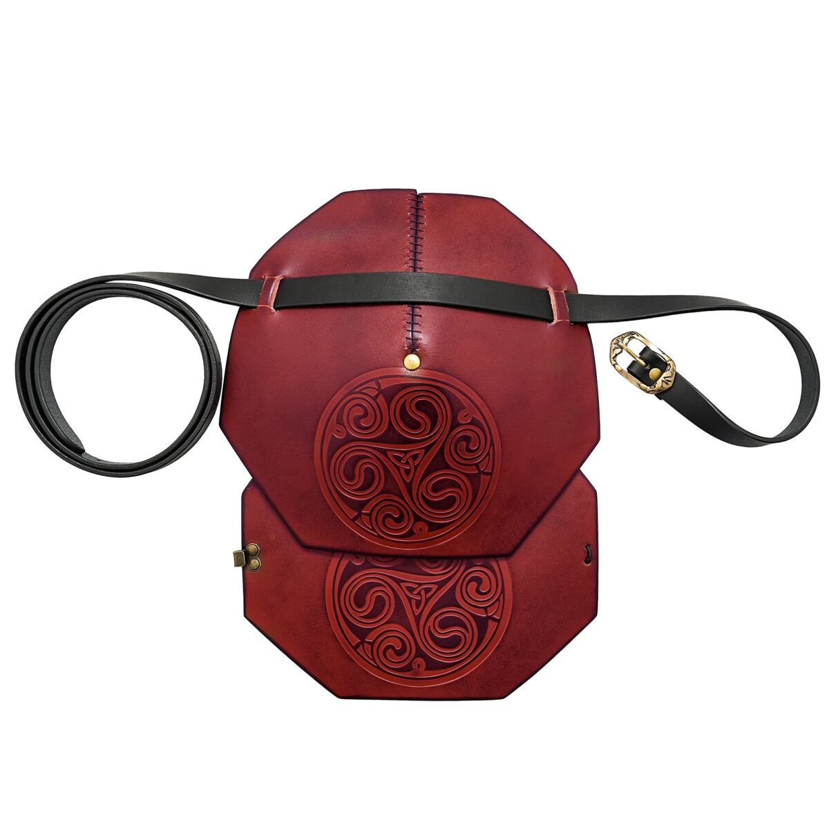 Leder-Schulterpanzer mit Triskele Motiv - Rotbraun