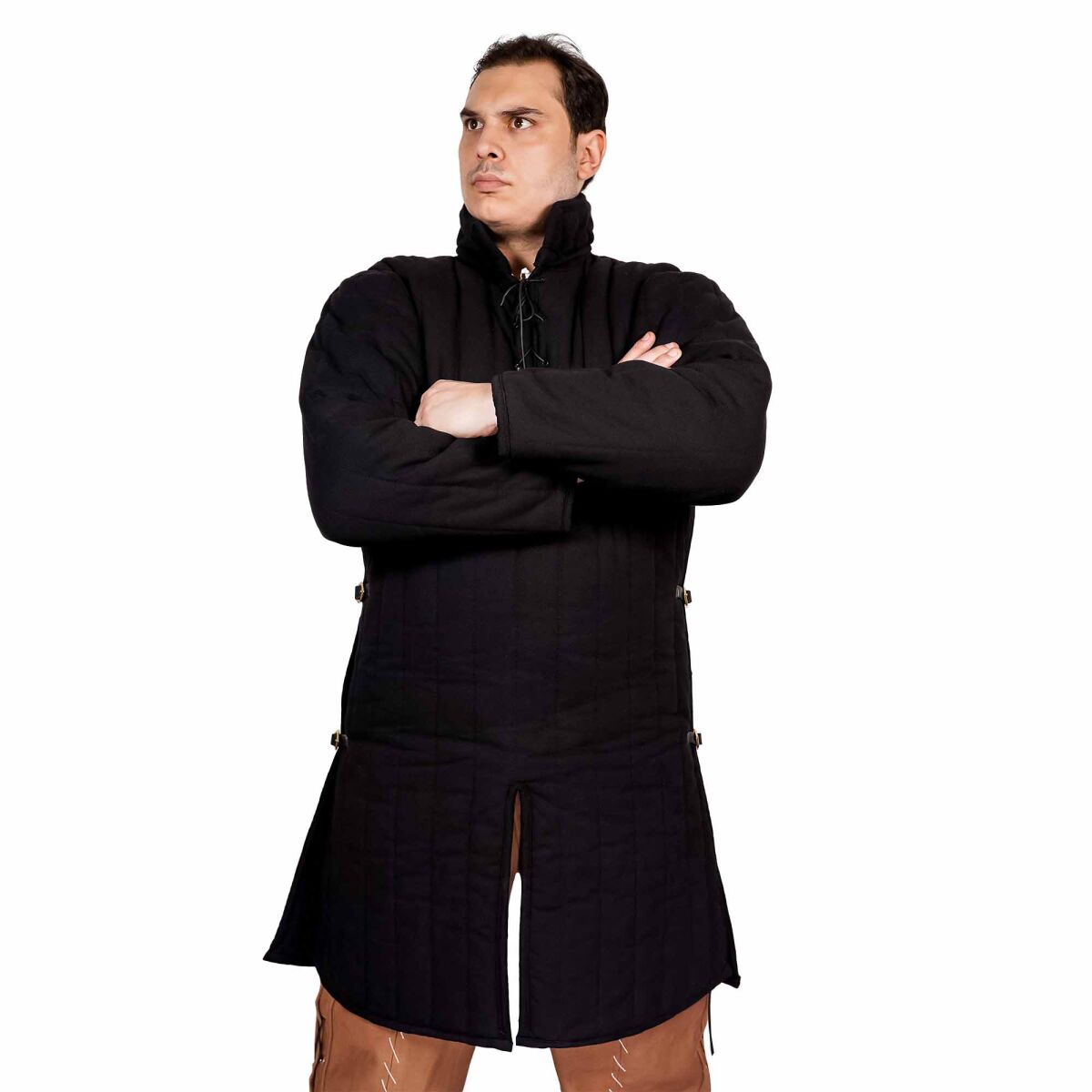 mittelalterlicher gepolsterter Gambeson (Typ 3) Baumwolle mit seitlichen Schnallen Schwarz, XXL