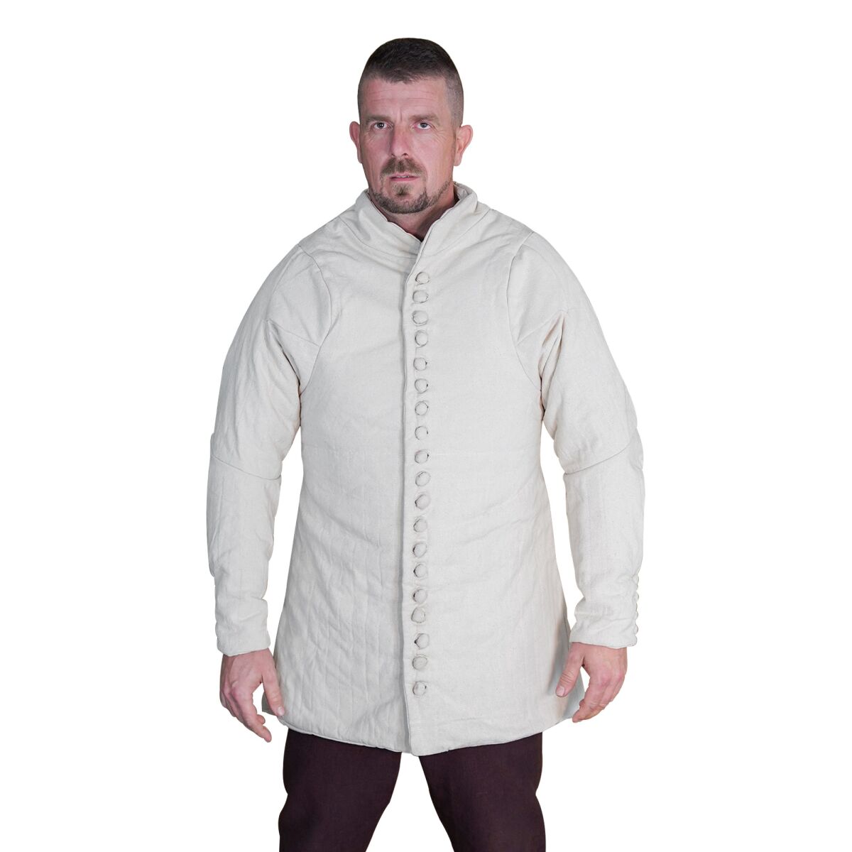 mittelalterlicher gepolsterter Gambeson des 14. Jahrhunderts (Typ 6) mit Stoffknöpfen Natur, L