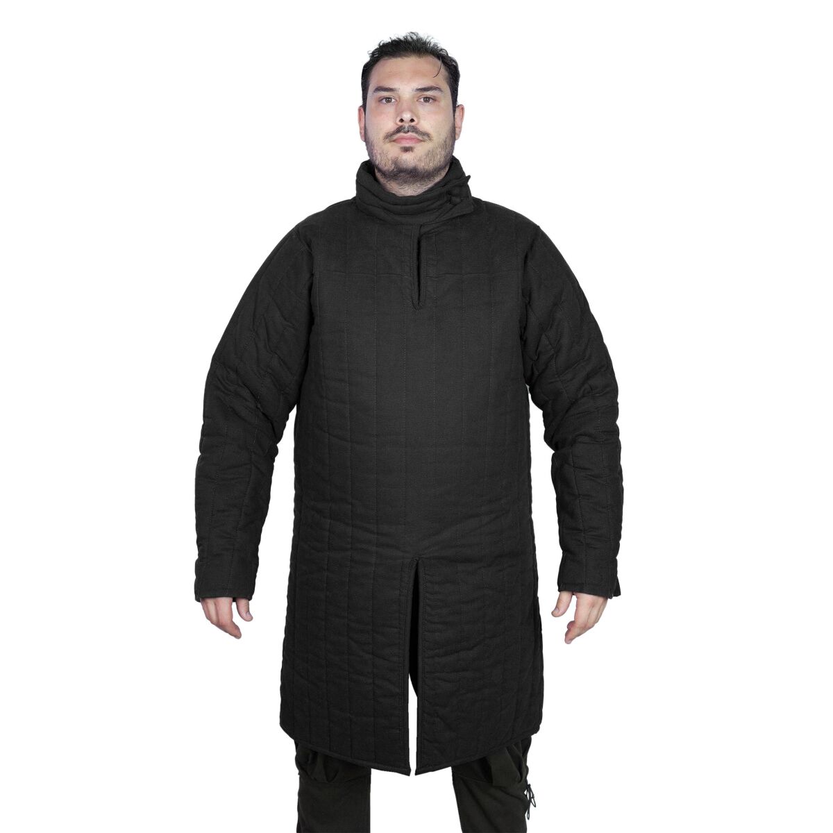 mittelalterlicher gepolsterter Gambeson des 13. Jahrhunderts (Typ 8) mit geknöpftem Kragen schwarz, S