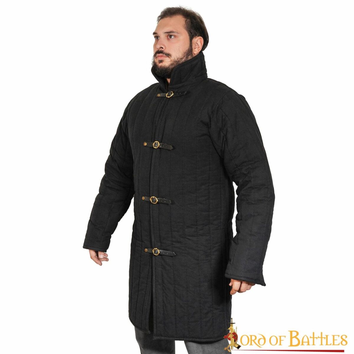 mittelalterlicher gepolsterter Gambeson aus Baumwolle mit Schnallen (Typ 10) Schwarz, XXL