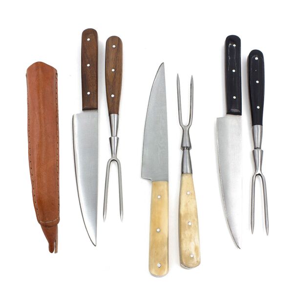 Mittelalter-Besteck Set mit Gabel in Doppellederscheide Knochen, B-WARE