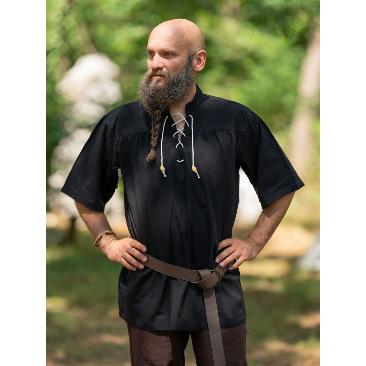 Klassiches Mittelalter Hemd kurzarm, Schwarz "Rainald" M