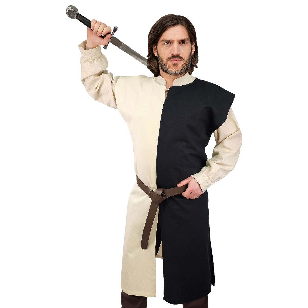 Mittelalter Wappenrock Schwarz / Natur "Enzio" XXL/XXXL