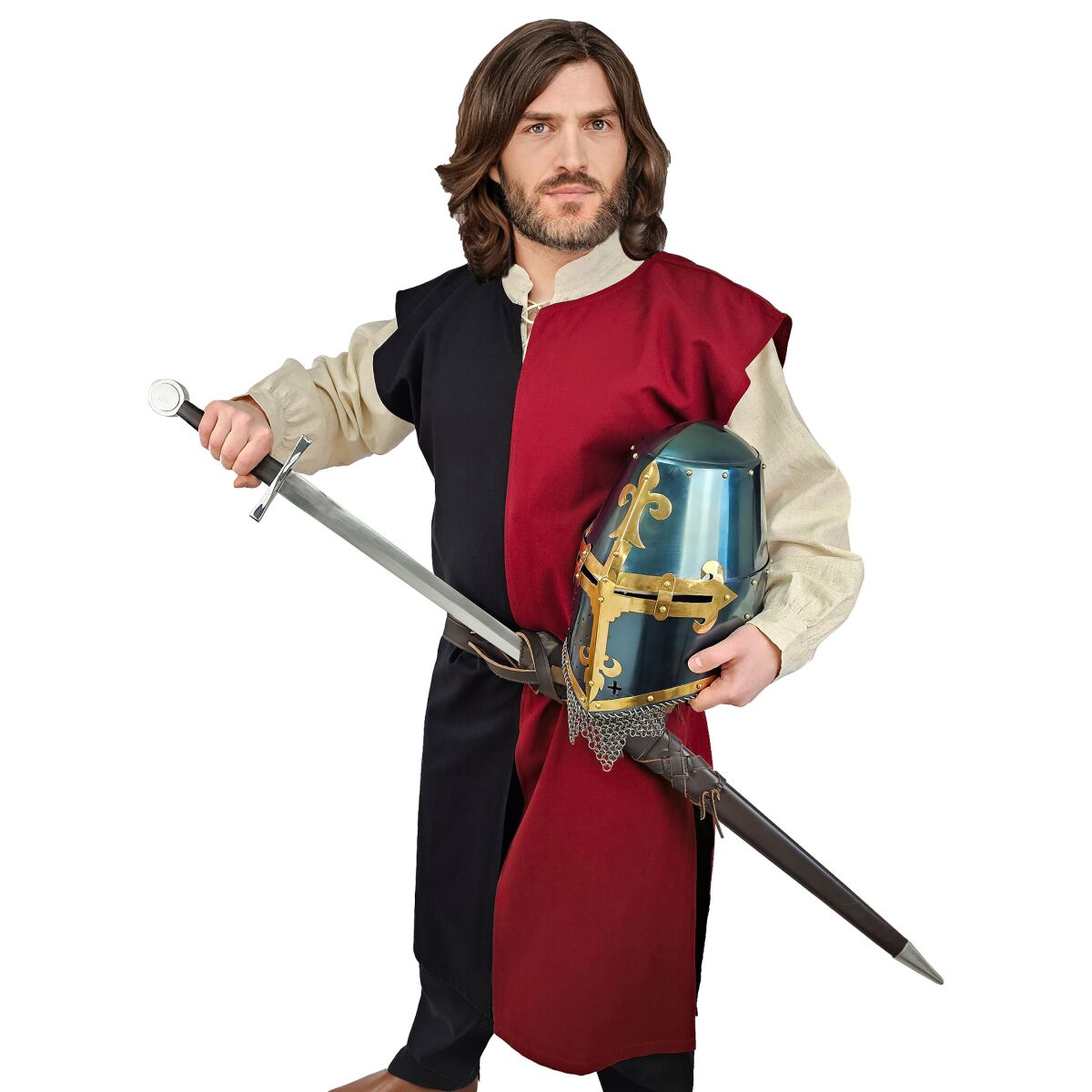 Mittelalter Wappenrock Rot / Schwarz "Enzio" L/XL