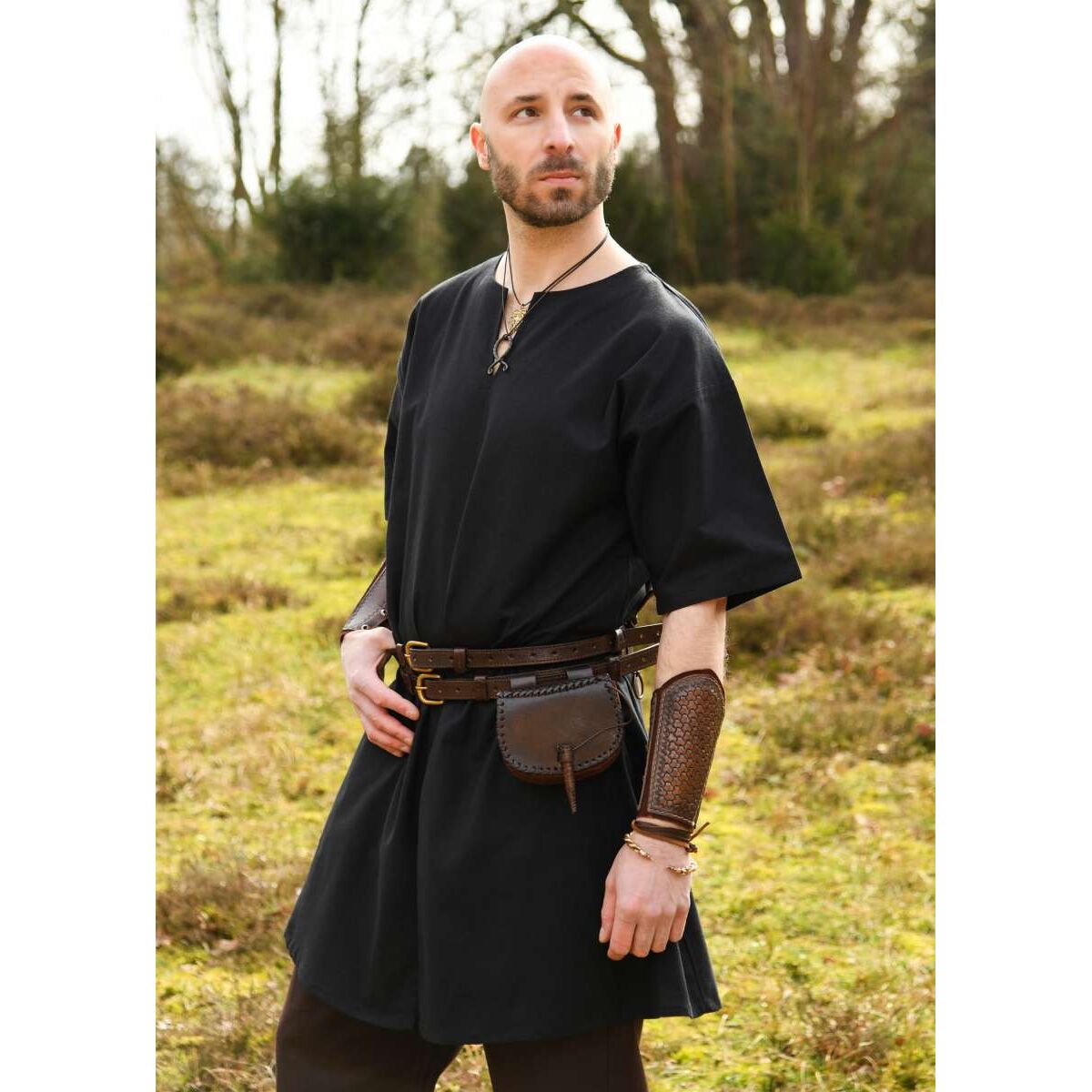 Mittelalter-Tunika kurzarm, schwarz "Jasper"