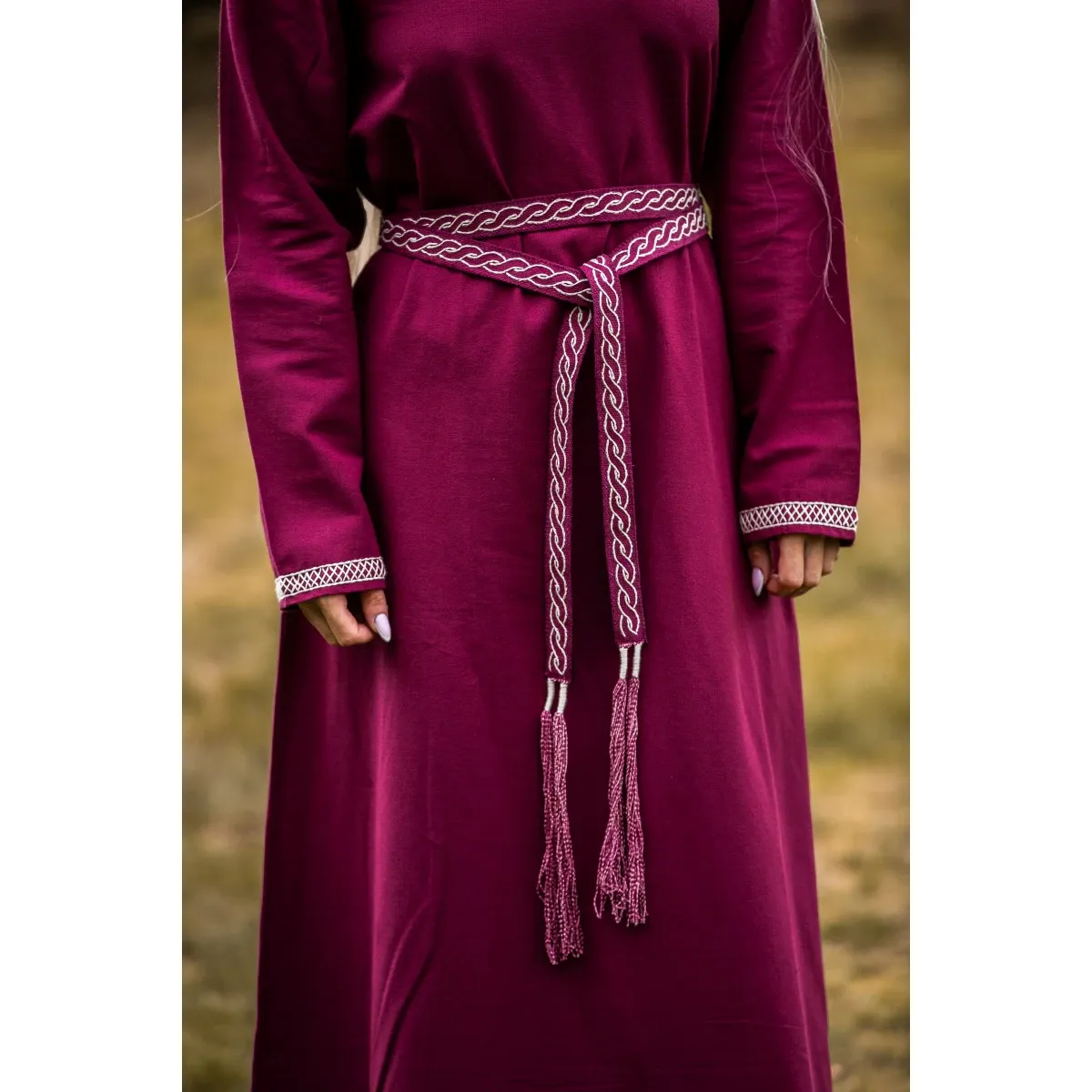 Mittelalter Bindegürtel Baumwolle Stickerei Unisex "Vigga" Rot