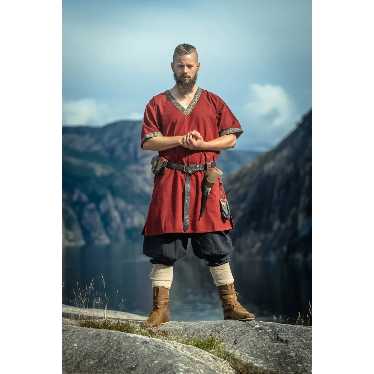 Wikinger Tunika kurzarm rot V-Ausschnitt "Loki" XXXL