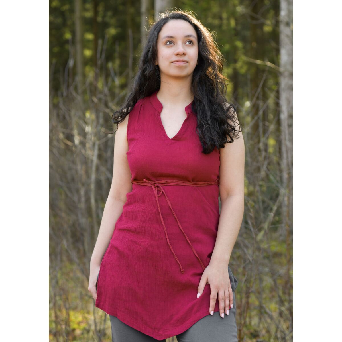 Mittelalter Damen Tunika weinrot Crinkle ärmellos "Nimith"