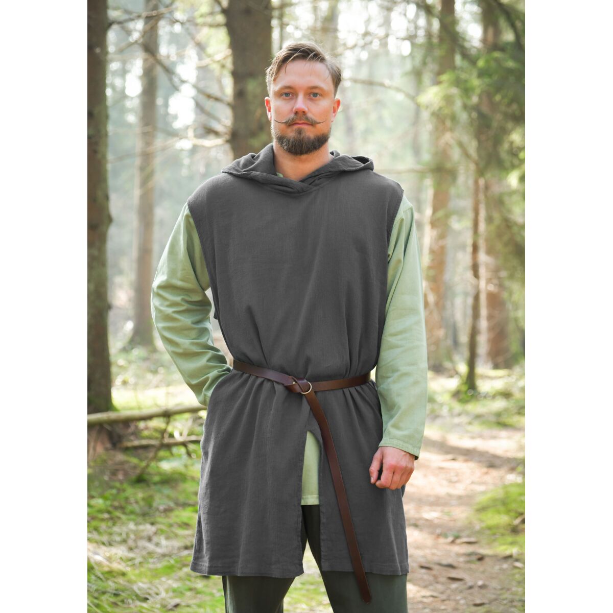 Ärmellose Tunika grau mit Kapuze Crinkle-Look "Malric" XL-XXL