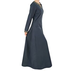 Mittelalter Kleid langarm Blau, mit Borte "Sigyn" L, B-Ware
