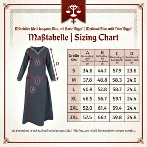 Mittelalter Kleid langarm Blau, mit Borte "Sigyn" L, B-Ware