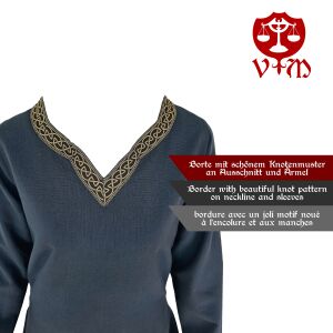 Mittelalter Kleid langarm Blau, mit Borte "Sigyn" L, B-Ware