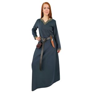Mittelalter Kleid langarm Blau, mit Borte "Sigyn" L, B-Ware