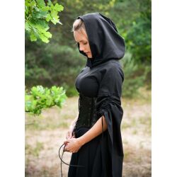 Mittelalter Kleid mit Trompetenärmeln, schwarz „Isra“ XL, B-Ware