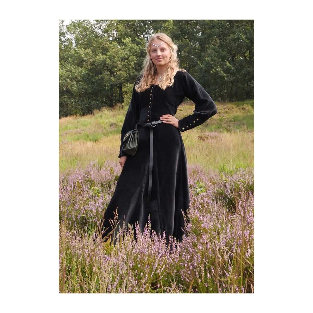 Spätmittelalter-Kleid Isabell Samt Cotehardie Schwarz Größe L