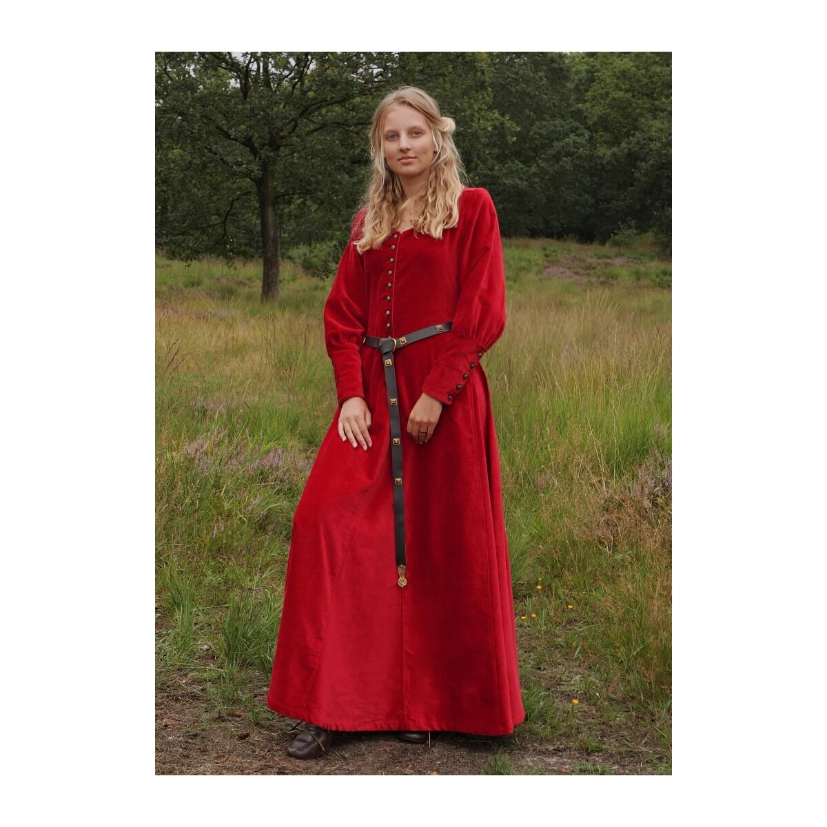 Spätmittelalter-Kleid Isabell Samt Cotehardie Rot Größe XXL